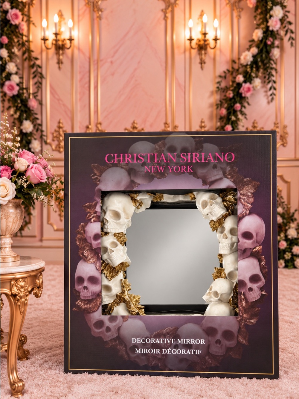 Christian Siriano New York Skull Decorative Mirror – Gothic Halloween Home Décor